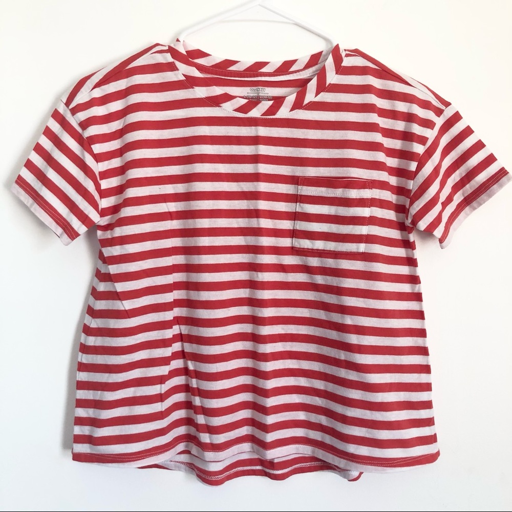 Old Navy Girl’s Red & White Striped Short Sleeve Top Tee Shirt Size Large 10/12